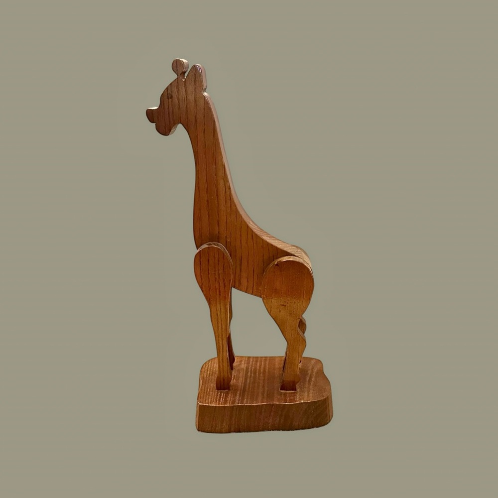 Vintage Hand Carved Wooden Giraffe Figurine Sculpture Mid Century Decor